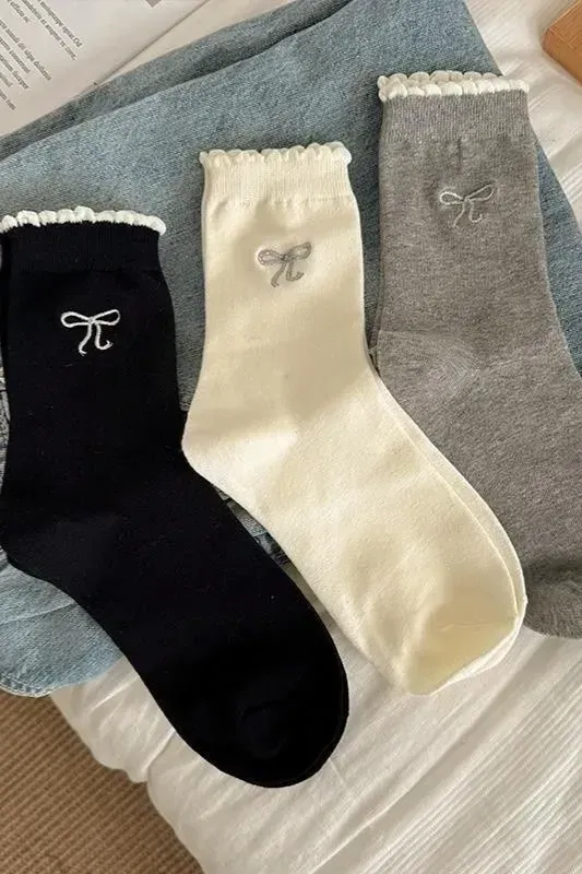 Multicolour Set Of 3 Bow Socks - Image 1