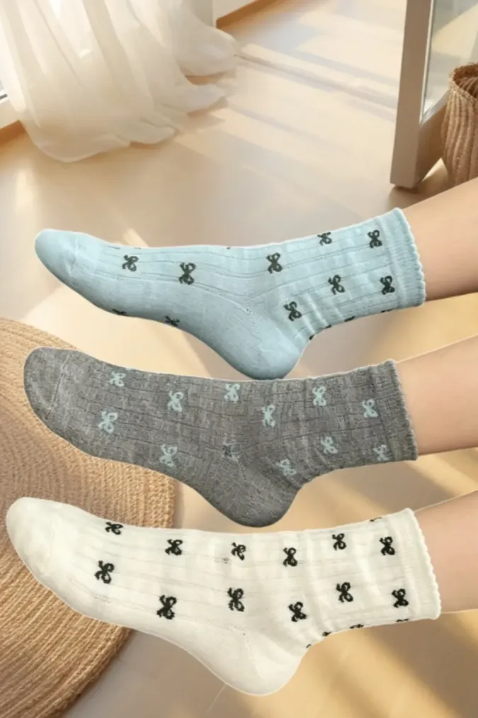 Multi-Colour Bow Set Of 3 Socks - Image 1