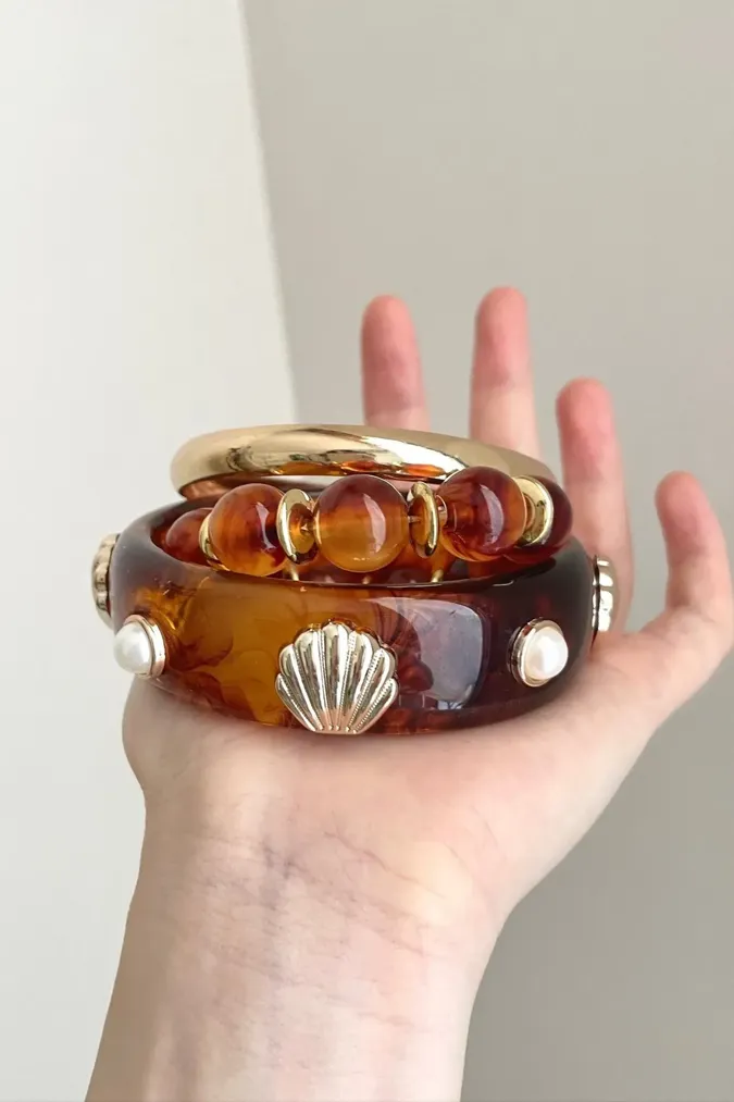 Brown Shell Set Of 3 Bracelets - Image 1