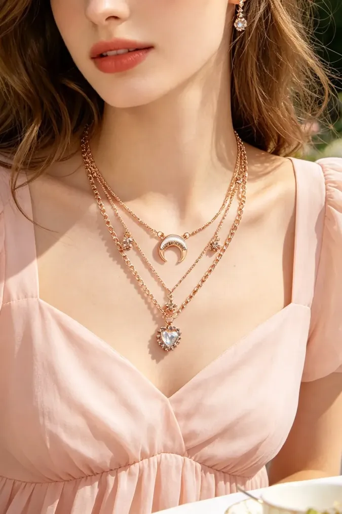 Golden Layered Statement Necklace - Image 1