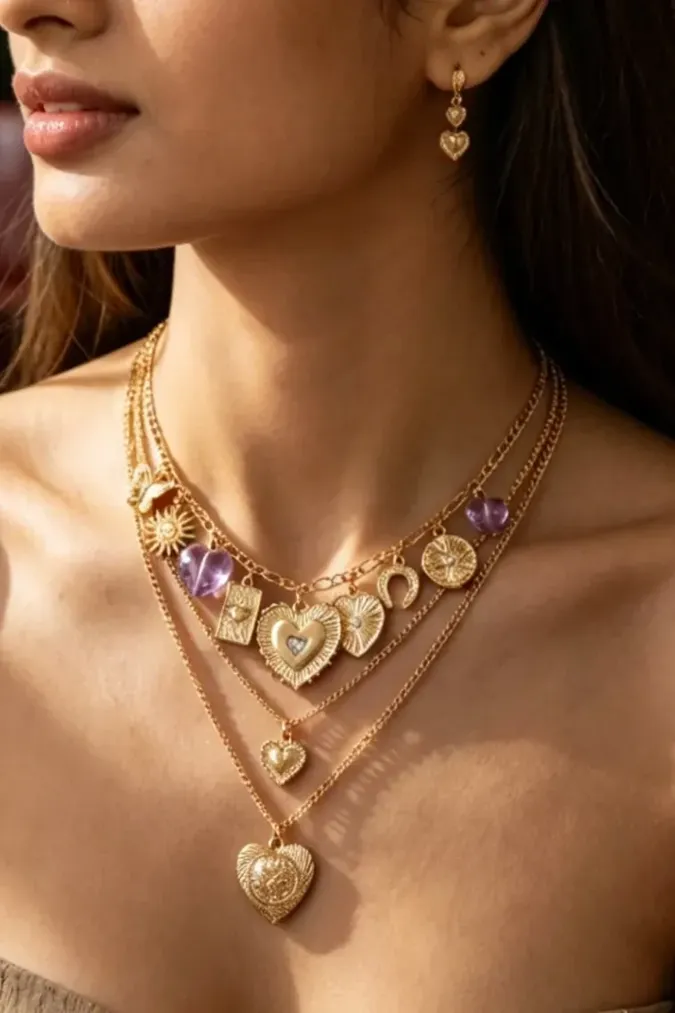 Golden Layered Heart Necklace - Image 1
