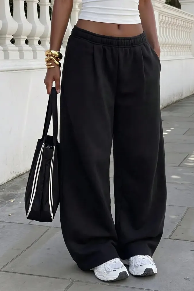 Black Solid Mid-Rise Pants - Image 1