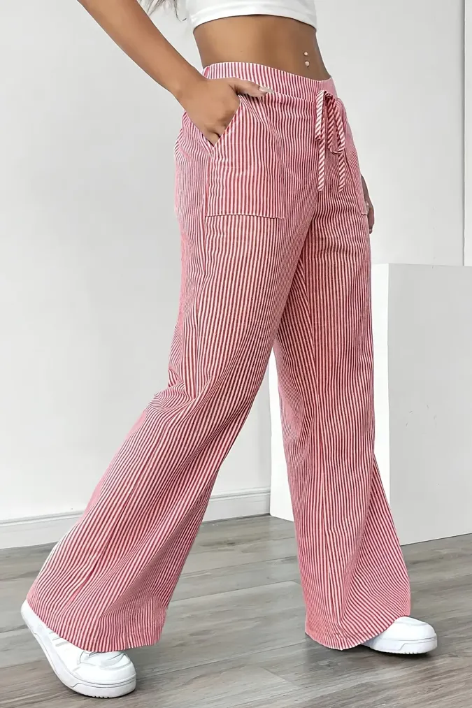 Light Pink Striped Mid-Rise Pants - Image 1
