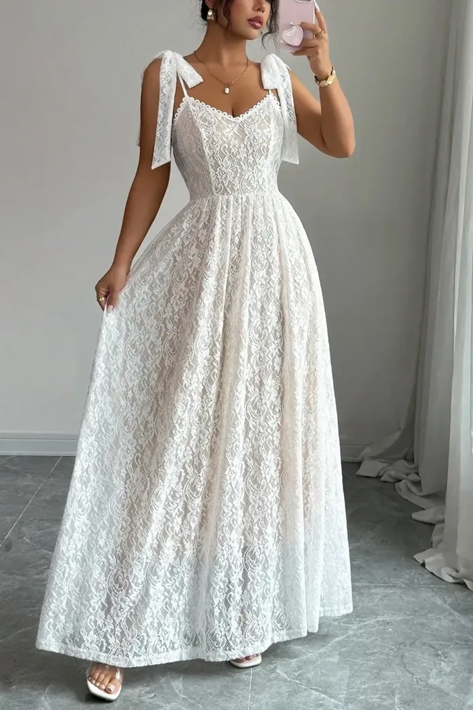 White Sweetheart Lace Maxi Dress - Image 1
