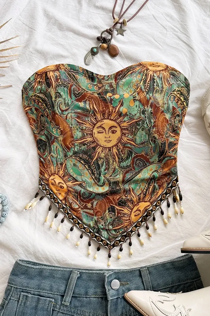 Multi-Colour Bohemian Tube Crop Top - Image 1