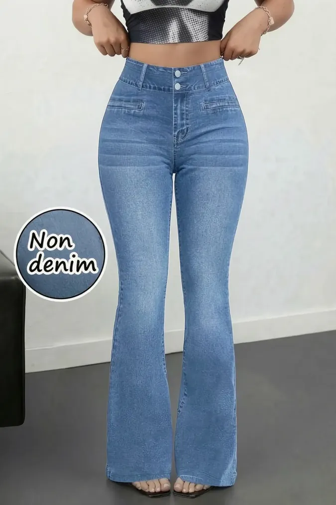 Blue High Rise Bootcut Leggings - Image 1