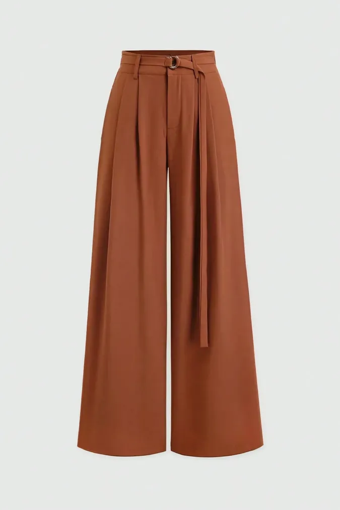 Brown High Rise Pleated Trousers - Image 1