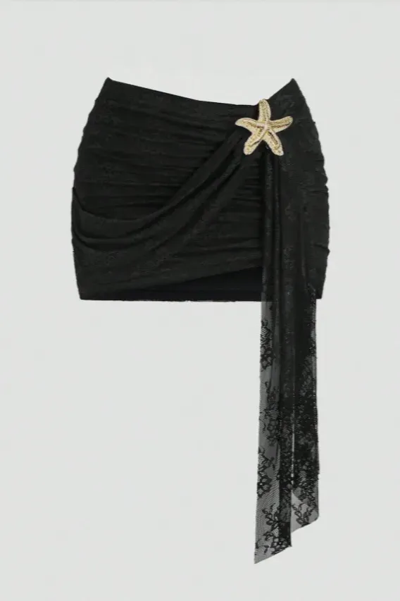 Black Lace Sarong Mini Skirt - Image 1