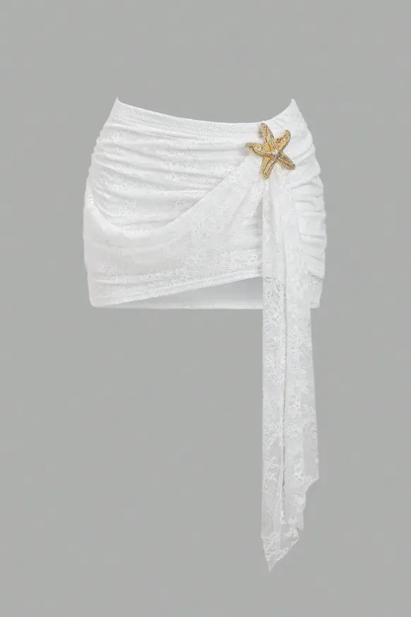 White Lace Sarong Mini Skirt - Image 1