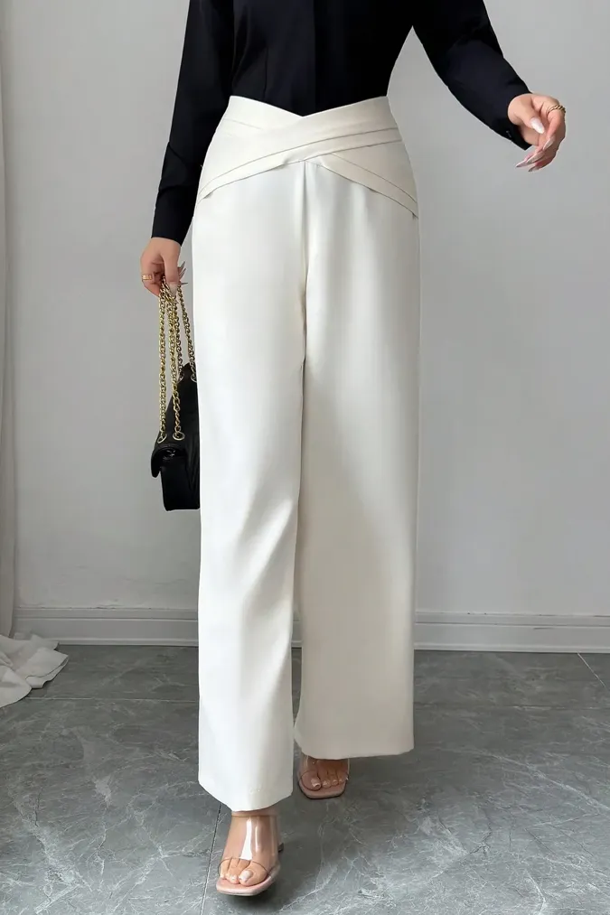 White High Rise Wide Leg Pants - Image 1