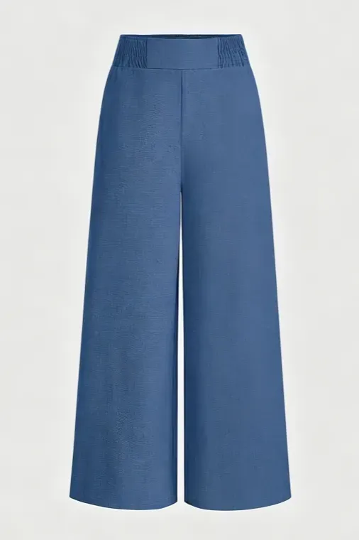 Blue Solid High Rise Trousers - Image 1