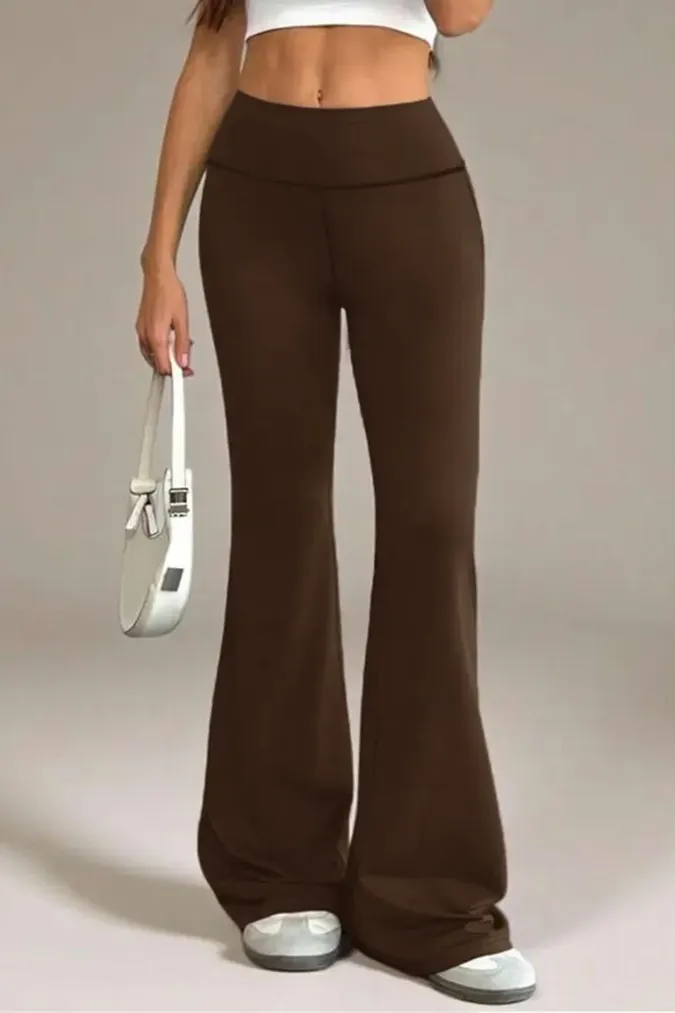 Brown Solid High Rise Trousers - Image 1