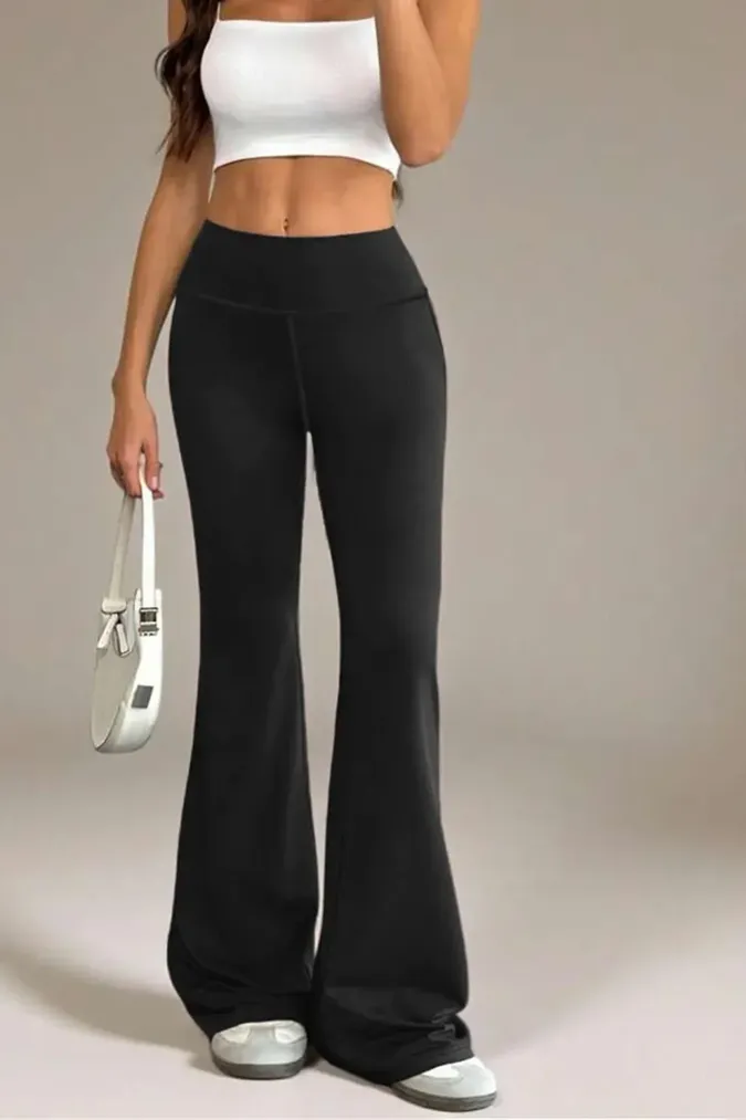 Black Solid High Rise Trousers - Image 1
