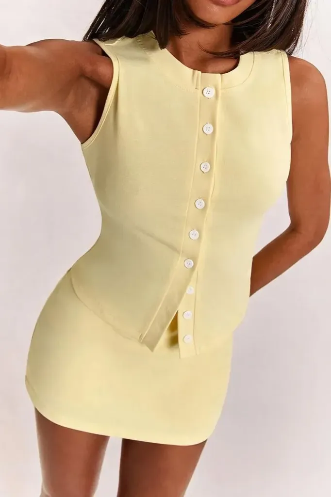 Light Yellow Buttoned Co-Ord Set - Image 1