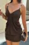 Brown Solid V-Neck Mini Dress