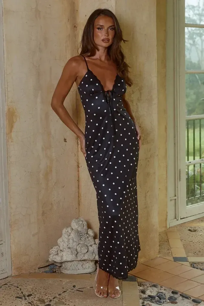 Black Polka Dot Maxi Dress - Image 1