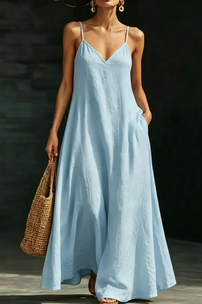 Light Blue V-Neck Maxi Dress - Image 1