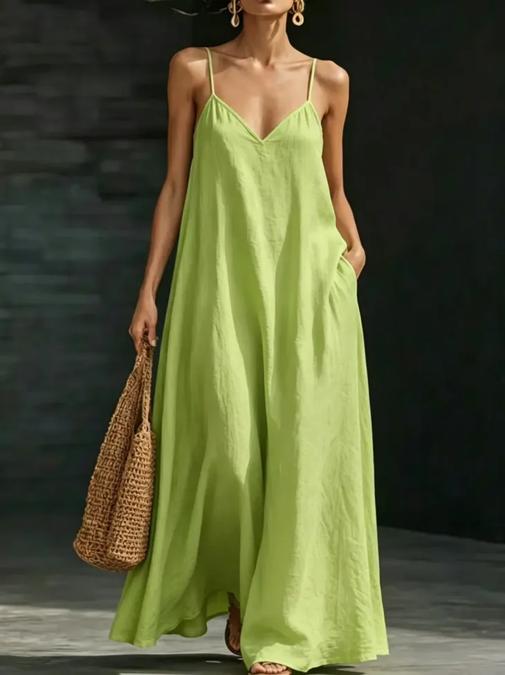 Light Green V-Neck Maxi Dress - Image 1