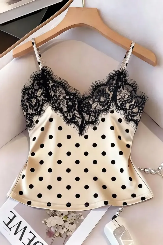 Cream Polka Dot Lace Top - Image 1