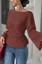 Brown Boat Neck Flared Sleeve Top