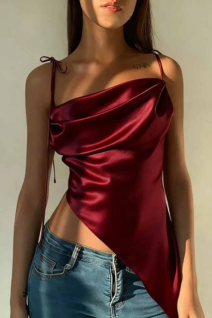 Maroon Asymmetric Cowl Neck Top - Image 1