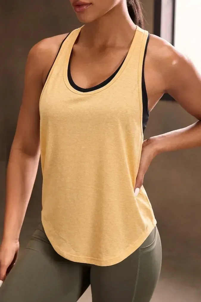 Light Yellow Backless Scoop Neck Top - Image 1