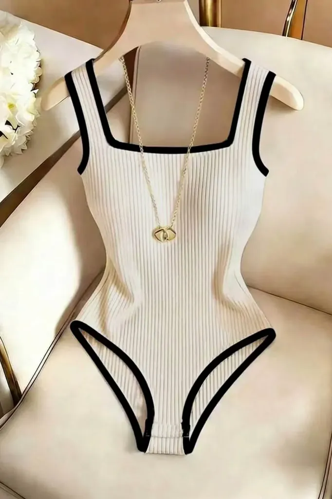 Off White Square Neck Bodysuit - Image 1