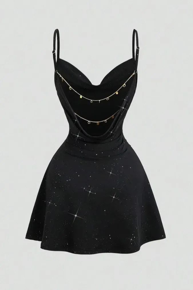 Black Shimmery Backless Mini Dress - Image 1