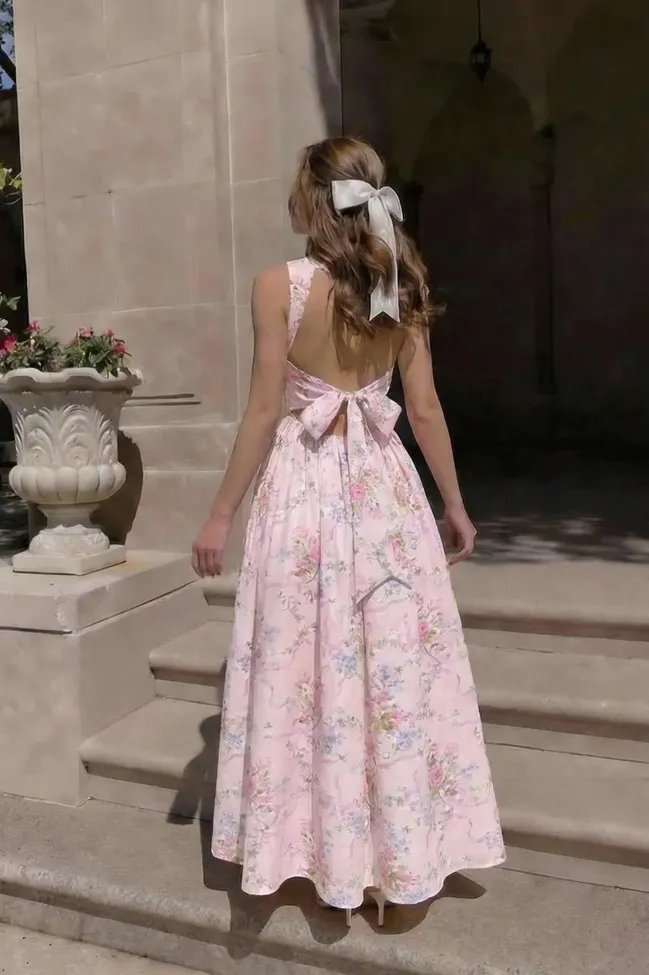 light pink floral dress Maxi UNIQLO - Slip into Formal Kyvette Size:UK 11.5/ INDIAN 45.5 line skirt that cascades