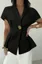 Black Solid Lapel Collar Shirt
