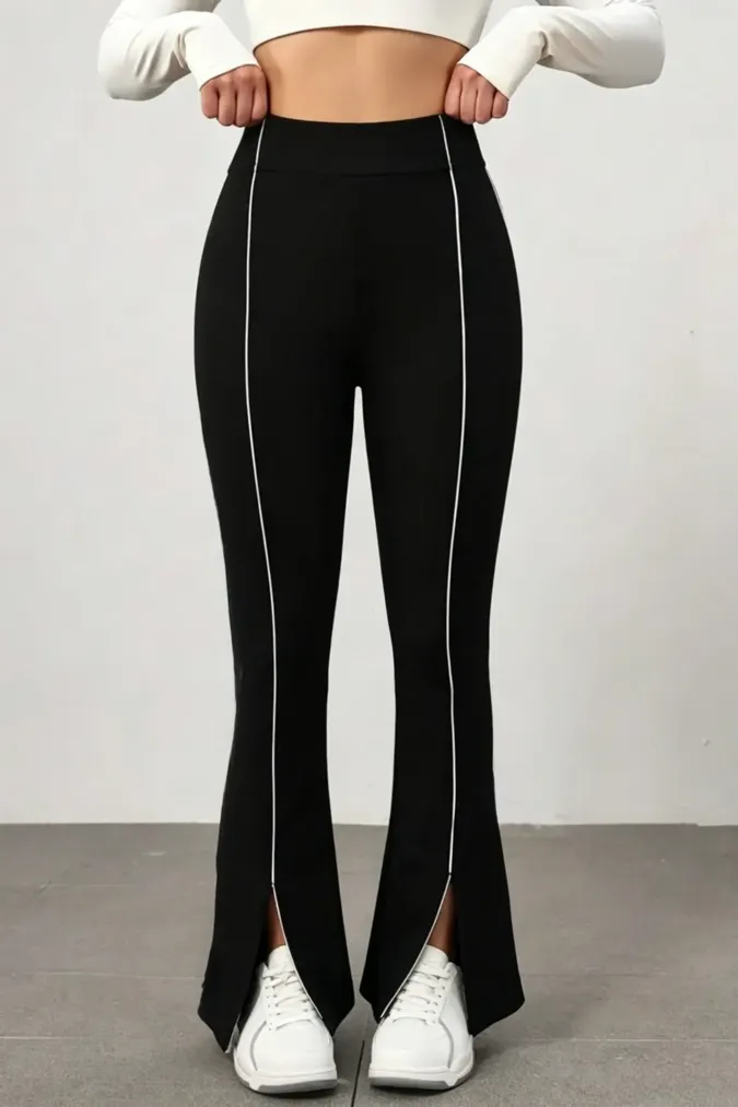 Black Solid High Rise Bootcut Trousers - Image 1