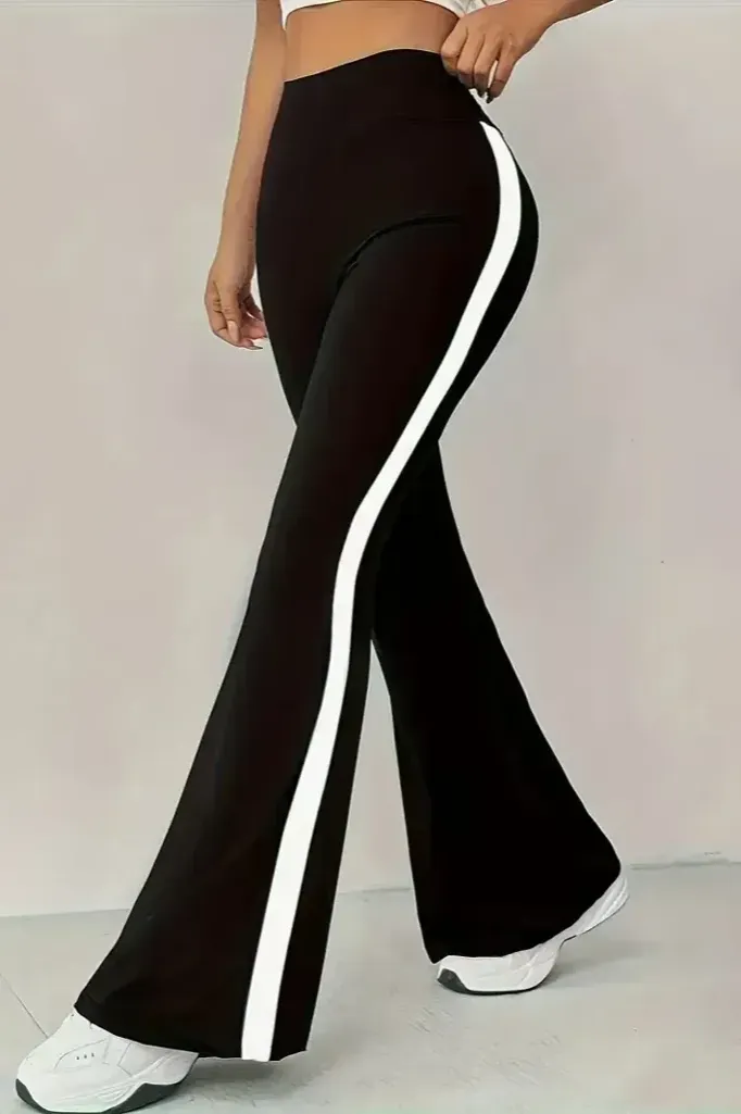 Black High-Rise Striped Bootcut Pants - Image 1