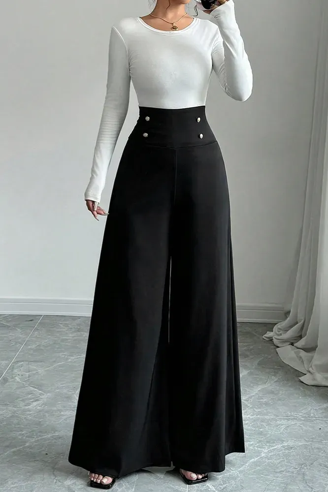 Black High Rise Wide-Leg Pants - Image 1