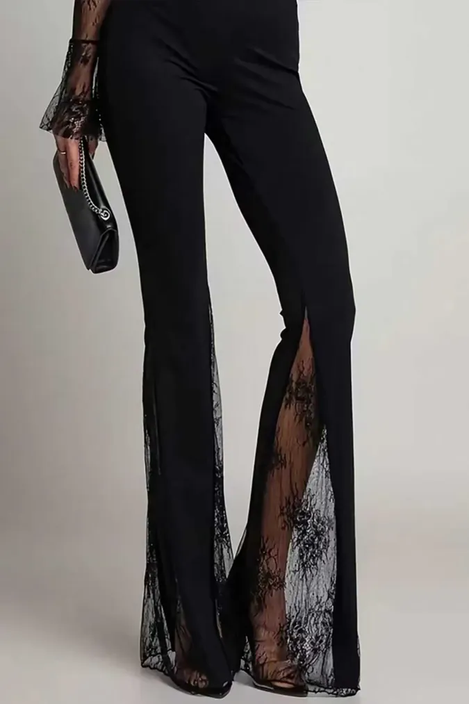 Black High-Rise Lace Pants - Image 1