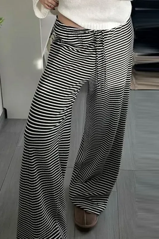 Black Mid Rise Striped Pants - Image 1