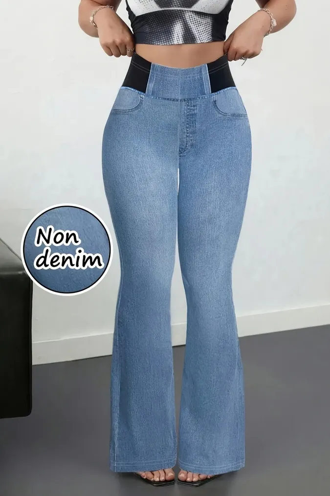 Blue High-Rise Bootcut Pants - Image 1