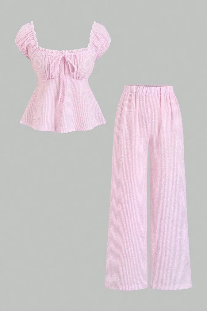 Light Pink Gingham Smocked Co-Ord Set - Image 1