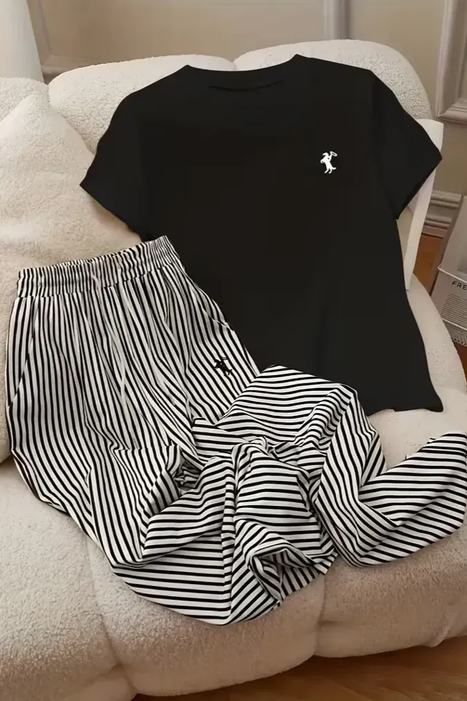 Black Striped Cozy Co-Ord Set - Image 1