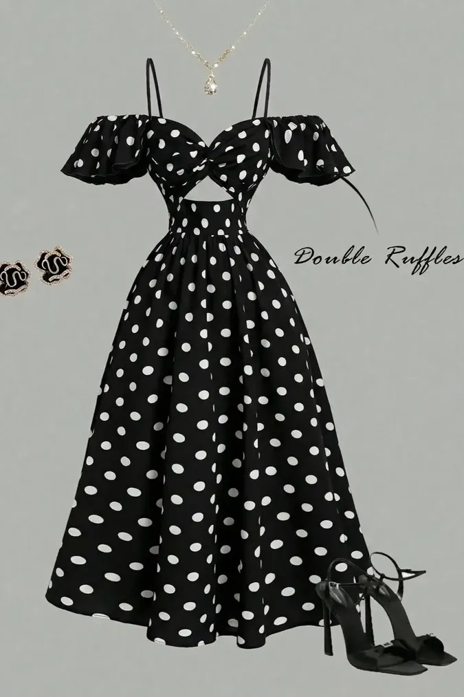 Black Sweetheart Polka Dot Maxi Dress - Image 1