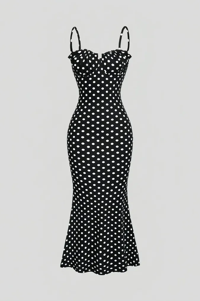 Black Polka Dot Sweetheart Maxi Dress - Image 1