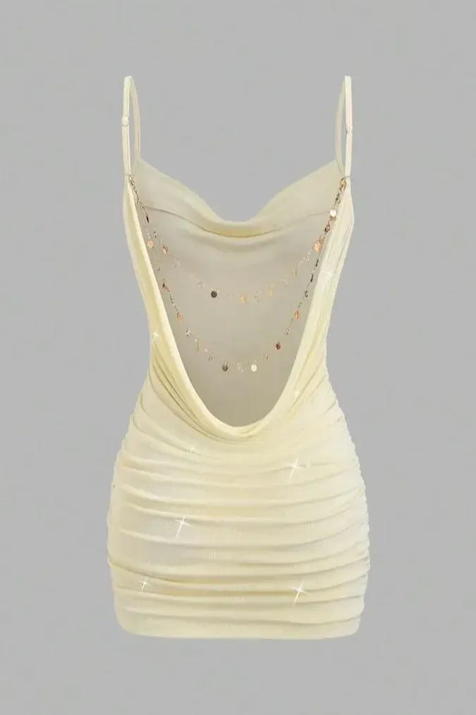Cream Ruched Bodycon Mini Dress - Image 1
