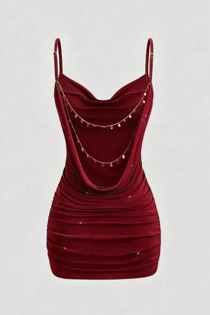 Wine Ruched Bodycon Mini Dress - Image 1