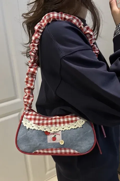 Red Lace Gingham Shoulder Bag - Image 1
