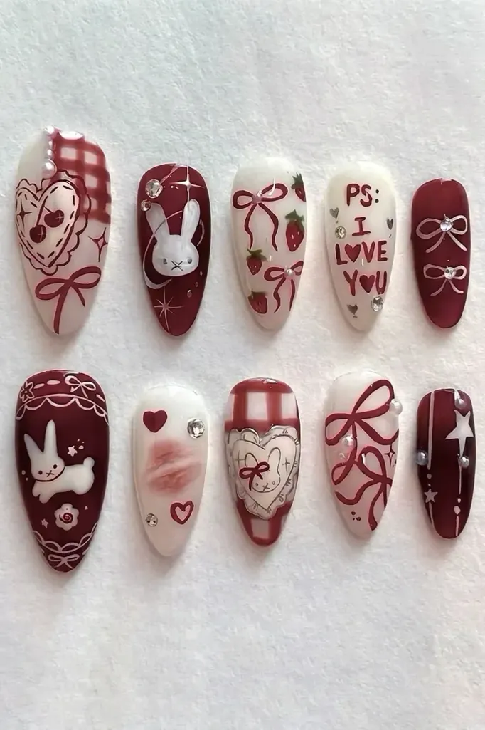 Wine Graphic Printed Press-On-Nails - Image 1