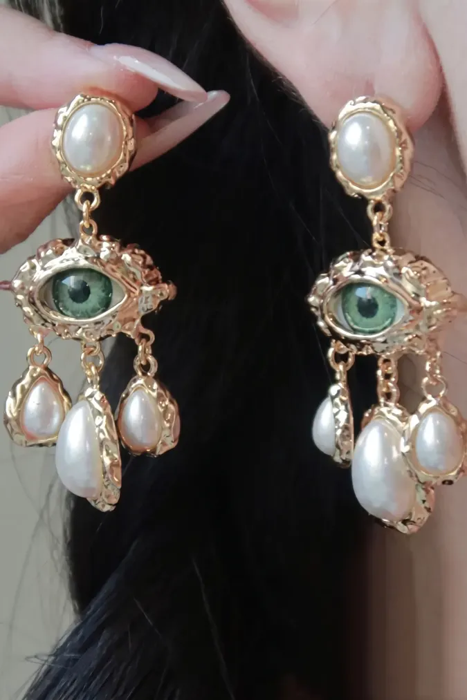 Golden Pearl Statement Earrings - Image 1