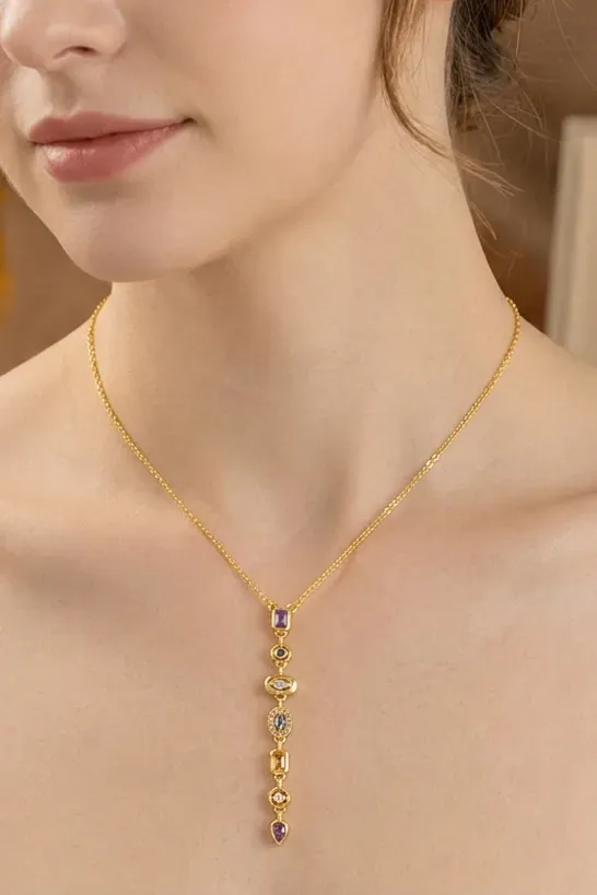 Golden Elegance Stone Necklace - Image 1