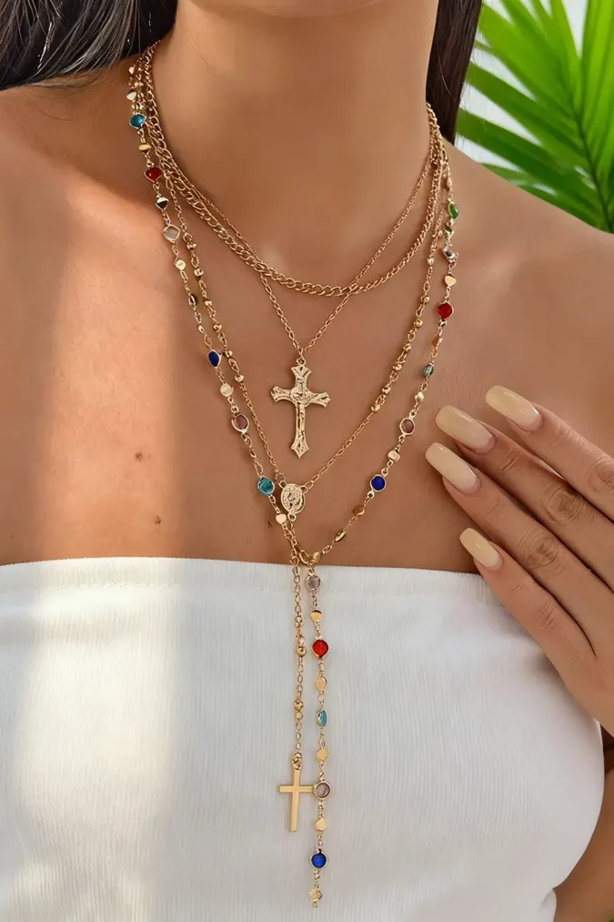 Multi-Colour Cross Set Of 4 Necklaces - Image 1