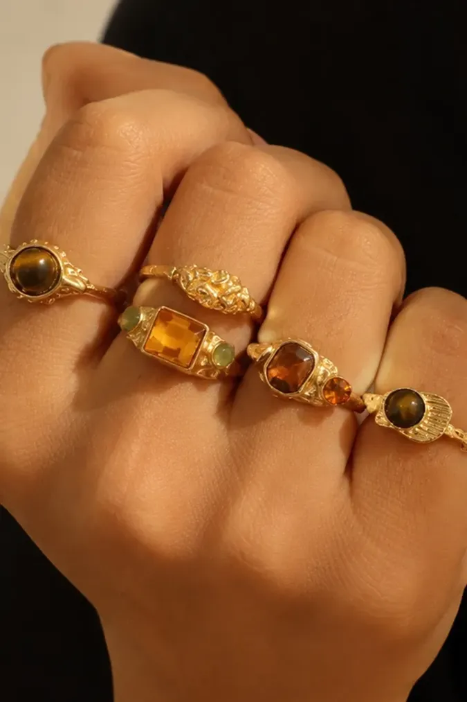 Golden Statement Set Of 5 Rings - Image 1