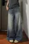 Dark Blue Mid Rise Wide Leg Jeans