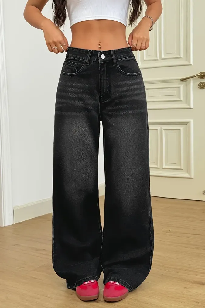 Black High-Rise Wide-Leg Jeans - Image 1